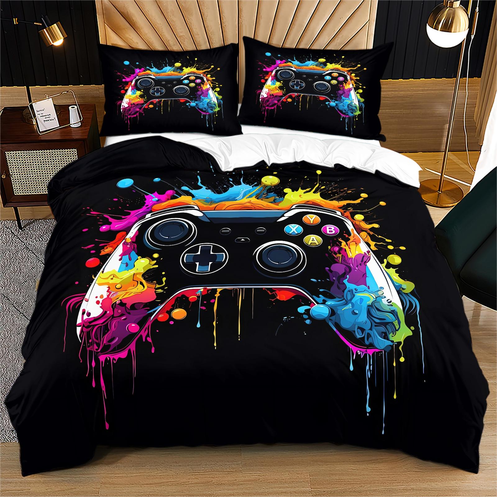 Game Controller Pattern Duvet Cover Set, Soft And Durable Bedding Set, Including 1 Duvet Cover And 1 Or 2 Pillowcases, Without Cotton Core, Suitable For Gaming Room Gifts, Bedroom Decorations