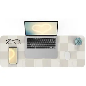 Non-Slip Desk mat, Leather Desk mat, Waterproof PU Leather Desk pad Protector, Large Mouse pad, Easy Clean Laptop Desk Writing Mat for Work/Home/Decor(31.5"x12", White Grey) : Office Products