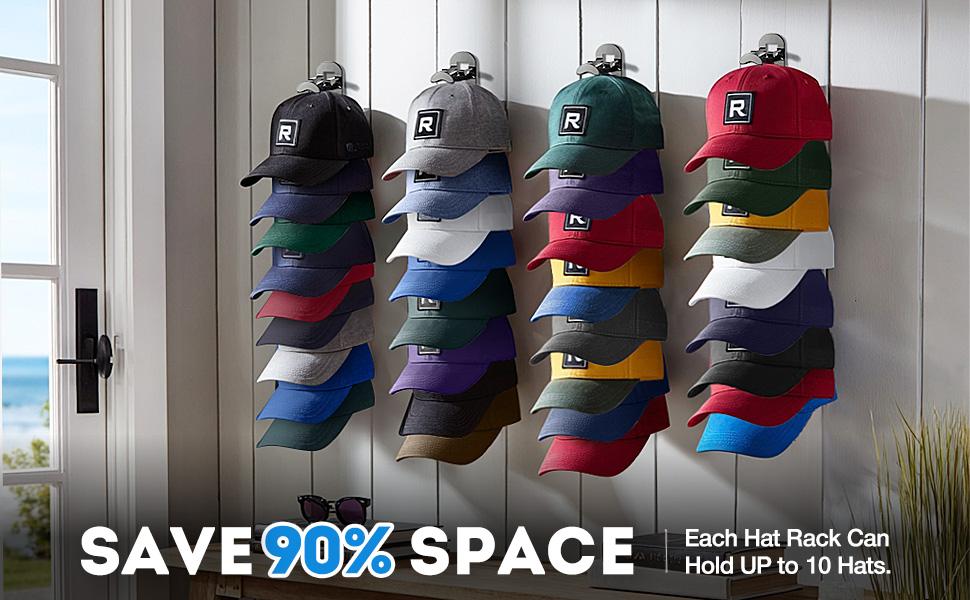 Hat Hook for Wall 2 Pack Hat Organizer Holds Up to 20 Hats with Strong Adhesive and 8 Screws Cap Holder for Closet Door and Bedroom B-Black - Decor Key Hook Wall Mounted Shelf