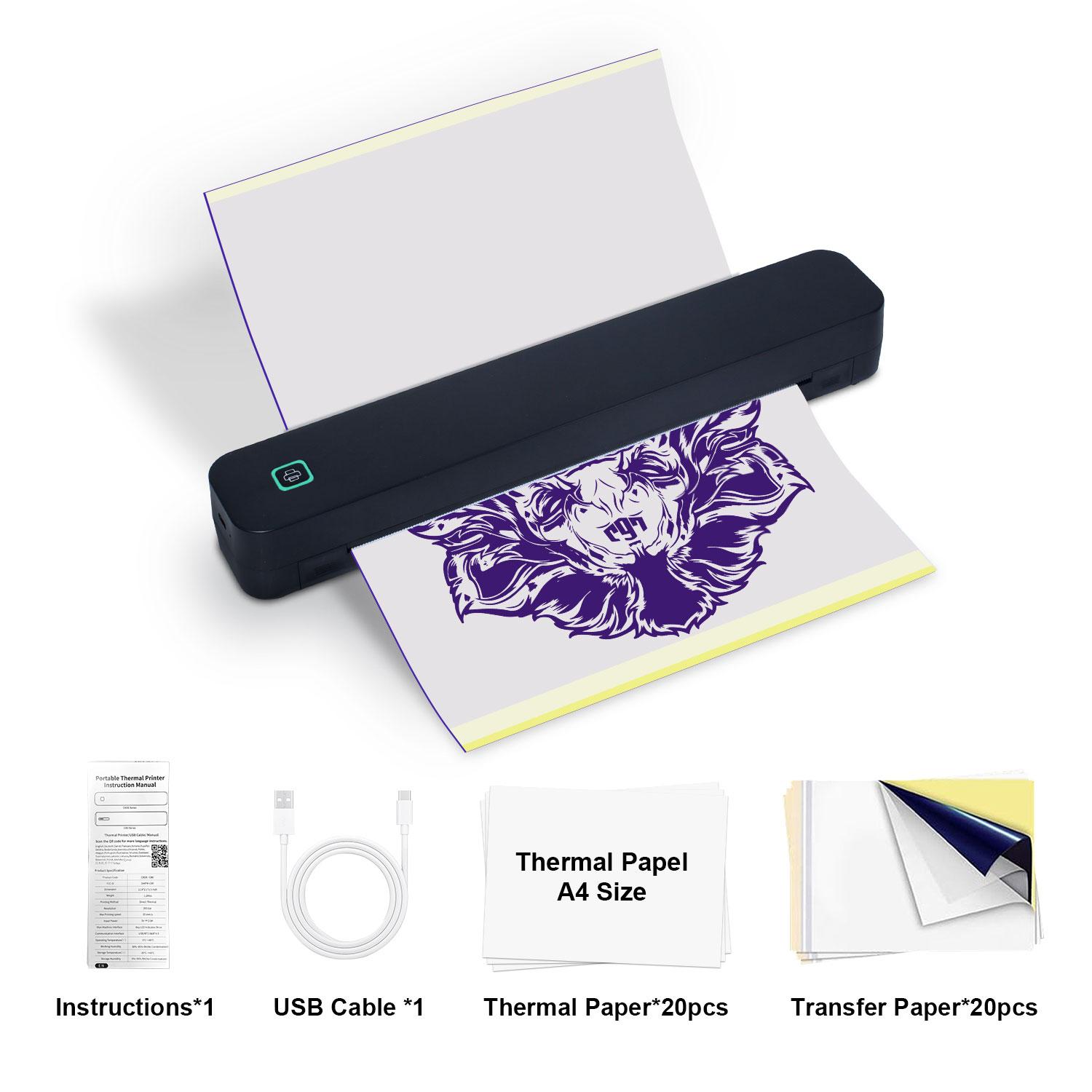 HZTZ Portable A4 Thermal Printer with Bluetooth-compatible Connectivity, Prints Photos & Pdf Documents, Supports Folded Roll Paper, Ideal for Office Home School Travel, Wireless Portable Printer
