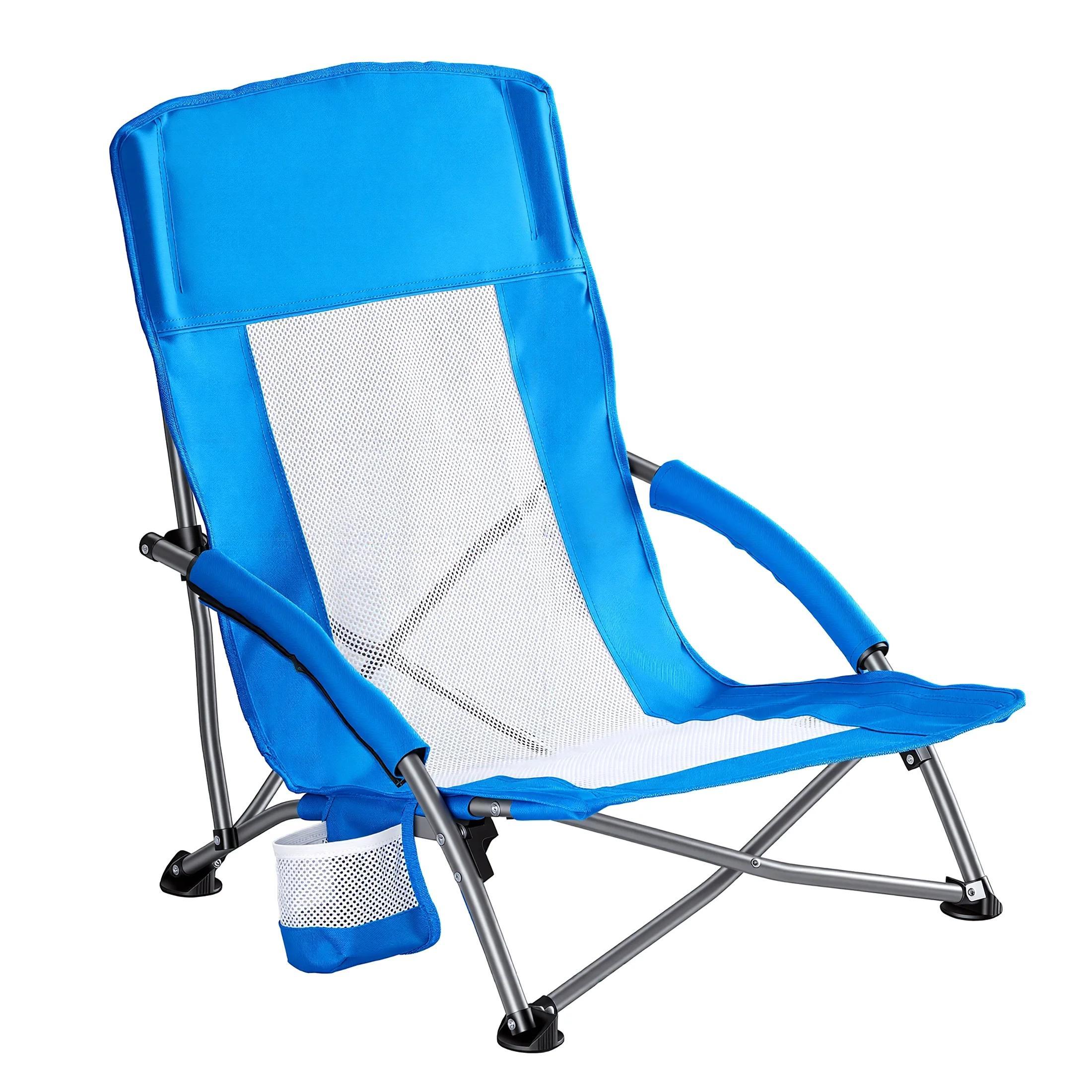 Heavy-Duty Portable Folding Camping Chair with Mesh Ventilated Backrest, Side Storage Pockets, Built-In Cup Holder and Integrated Backpack, Lightweight Foldable Outdoor Chair for Camping, Hiking, Picnics and Beach Trips