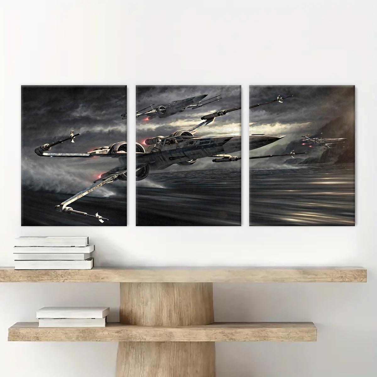 Wooden Framed Canvas Painting Set, 3 Counts/set Aircraft Pattern Wall Art Decor, Wall Decor for Home Living Room Bedroom Office