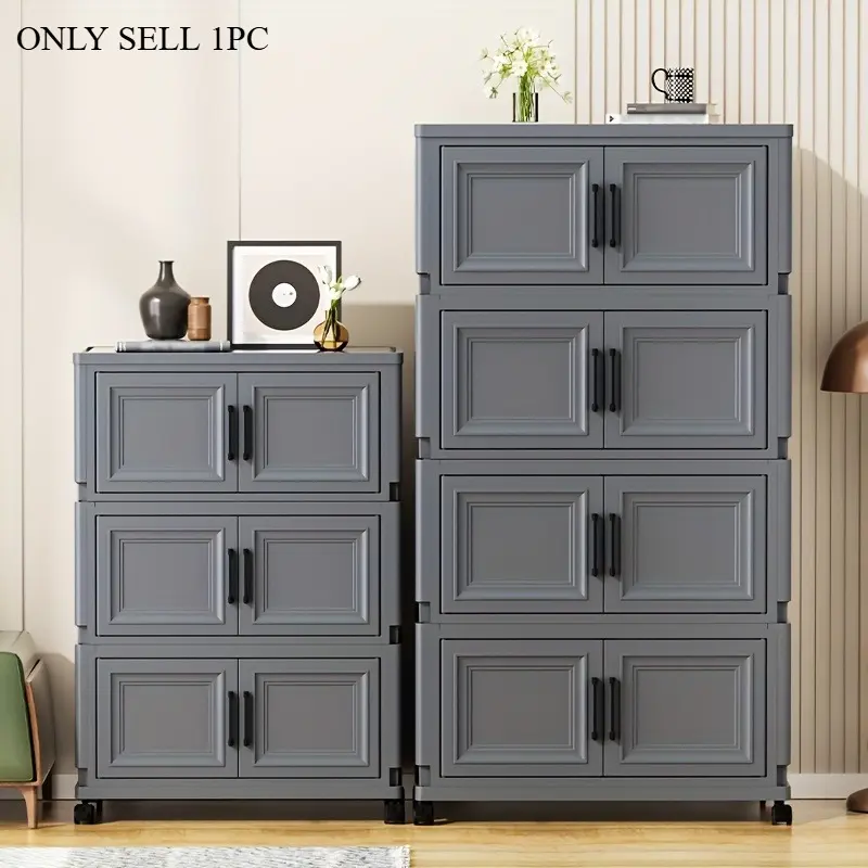 Office storage cabinet, foldable vertical file storage cabinet, folding plastic cabinet, stackable plastic storage box with lid, desktop file organizer storage box, used for offices, homes, schools, garages, gyms