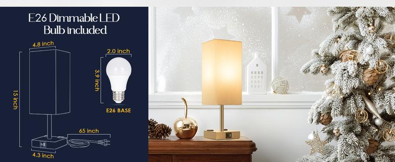 2-Pack Touch Control Table Lamps - 3-Way Dimmable with USB C+A Charging, AC Outlets & Bulb Included nightstand lamp lamps Lighting Modern
