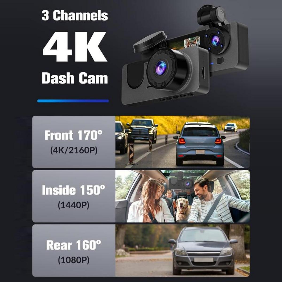 【US 2025 Deals for You Days】Car camera-4K driving recorder 32GB memory card, 24-hour front and rear driving recorder loop recording