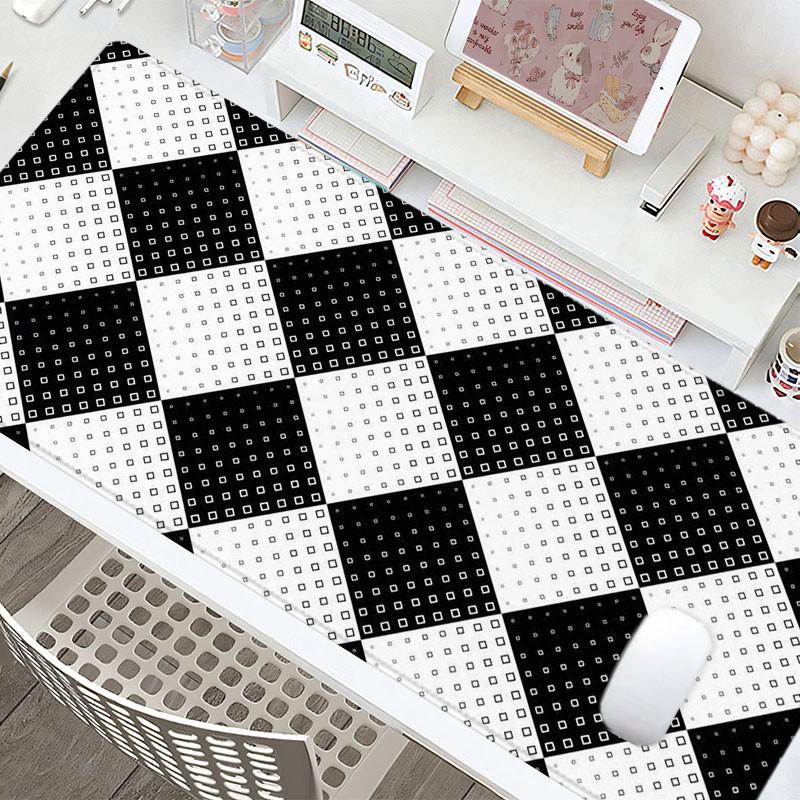 Black And White Geometric Diamond Desk Pad Gaming Mousepad XXL Mouse Pad For Laptop Desk Mouse Pad Extra Large With Non-Slip Rubber Base Stitched Edges Surface For PC Gamers Office Workers & Home Use