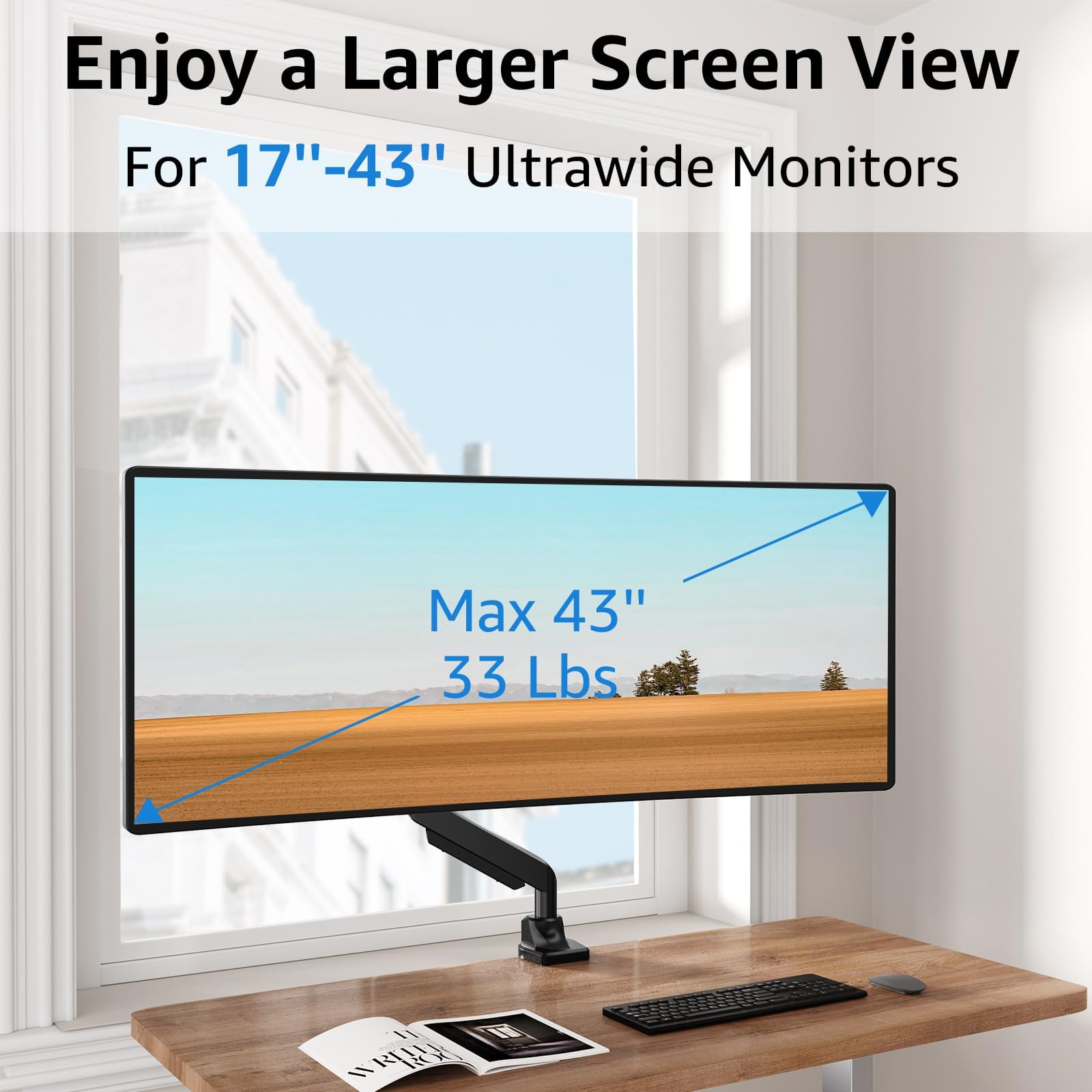 MOUNTUP 17''-43'' Single Monitor Mount for Ultrawide Screen 6.6-33lbs, Heavy Duty Gas Spring Monitor Stand for Flat/Curved Screen, MU7011