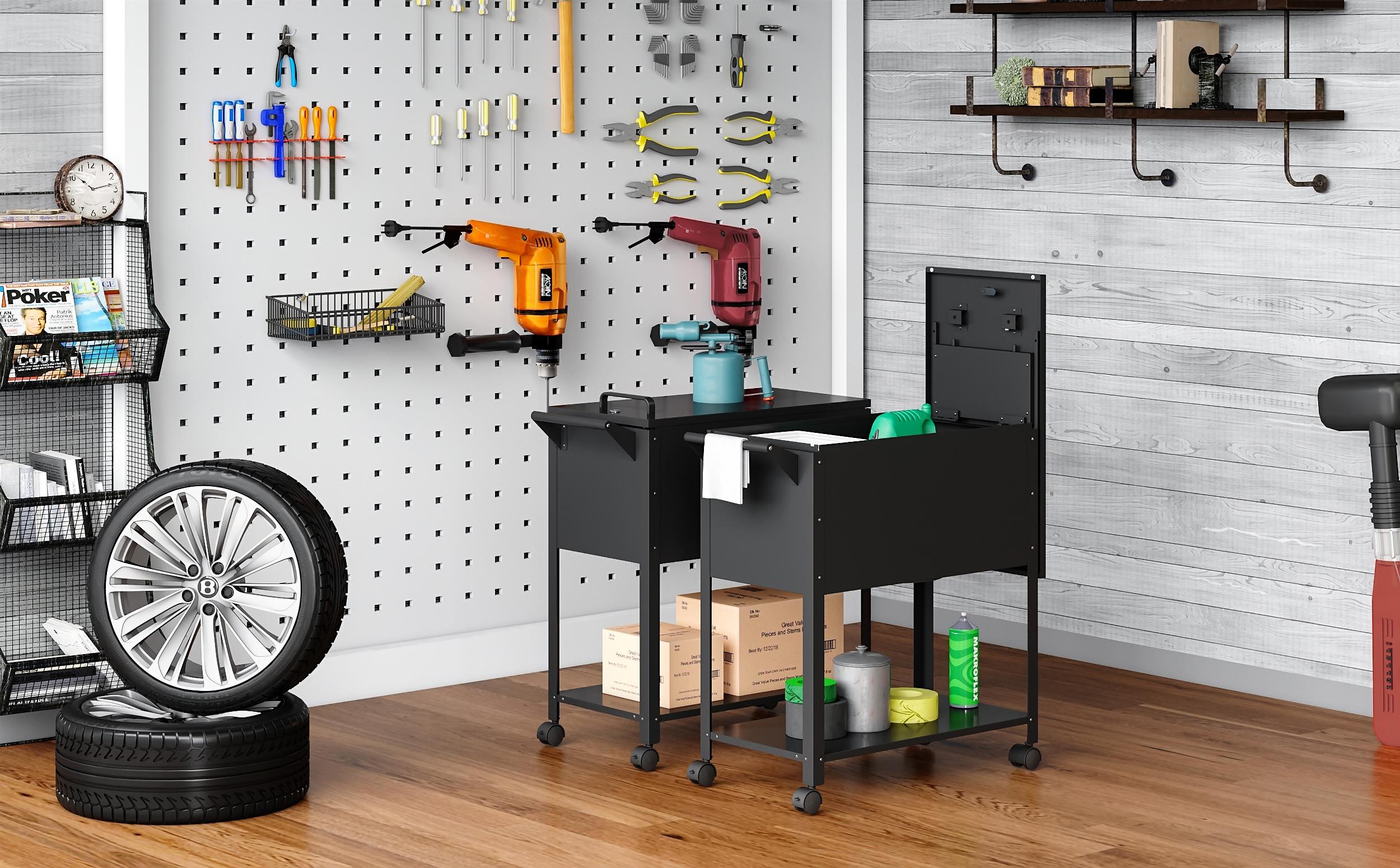 Yizosh Metal Rolling File Storage Cart with Wheels, Mobile File Cabinet with Lock, Filing Cabinet Organizer for Legal/A4 (Black) Sliding Drawers