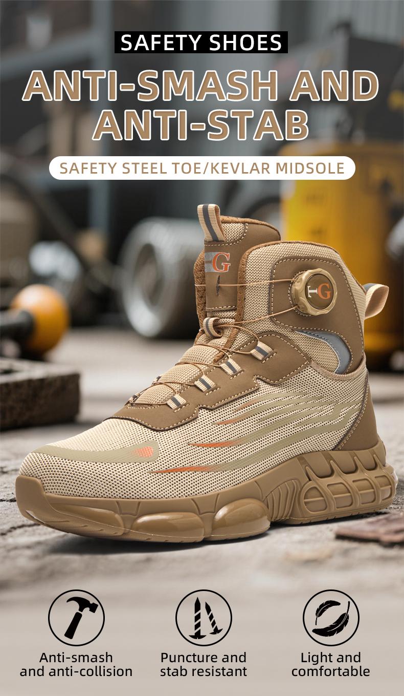 Men's Black Shoes Mid-Cut Steel Toe Puncture-Proof and Smash-Proof with Rotary Buckle Lace-Free Work Boots Non Slip Suitable for Outdoor Work Blue Collar Industrial Construction Protective New Fashion Safety Sneakers Fathersdaygift