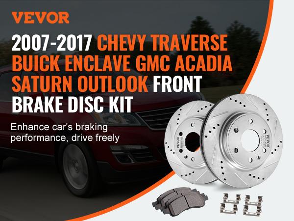 VEVOR Front Brake Kit Compatible with 2007-2017 Chevy Traverse, Buick Enclave, GMC Acadia, Saturn Outlook, Drilled and Slotted Brake Rotors Ceramic Brake Pads Replacement Kit, 12.8 Front Rotors