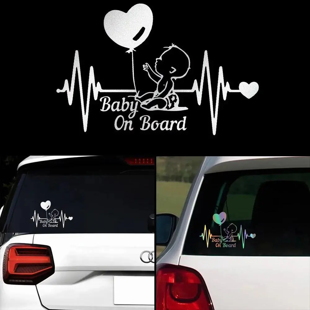 Heartbeat Balloon Baby on Board Car Sticker 3D Cartoon Baby In Car Auto Window Reflective Decor Decoration Exterior Accessories