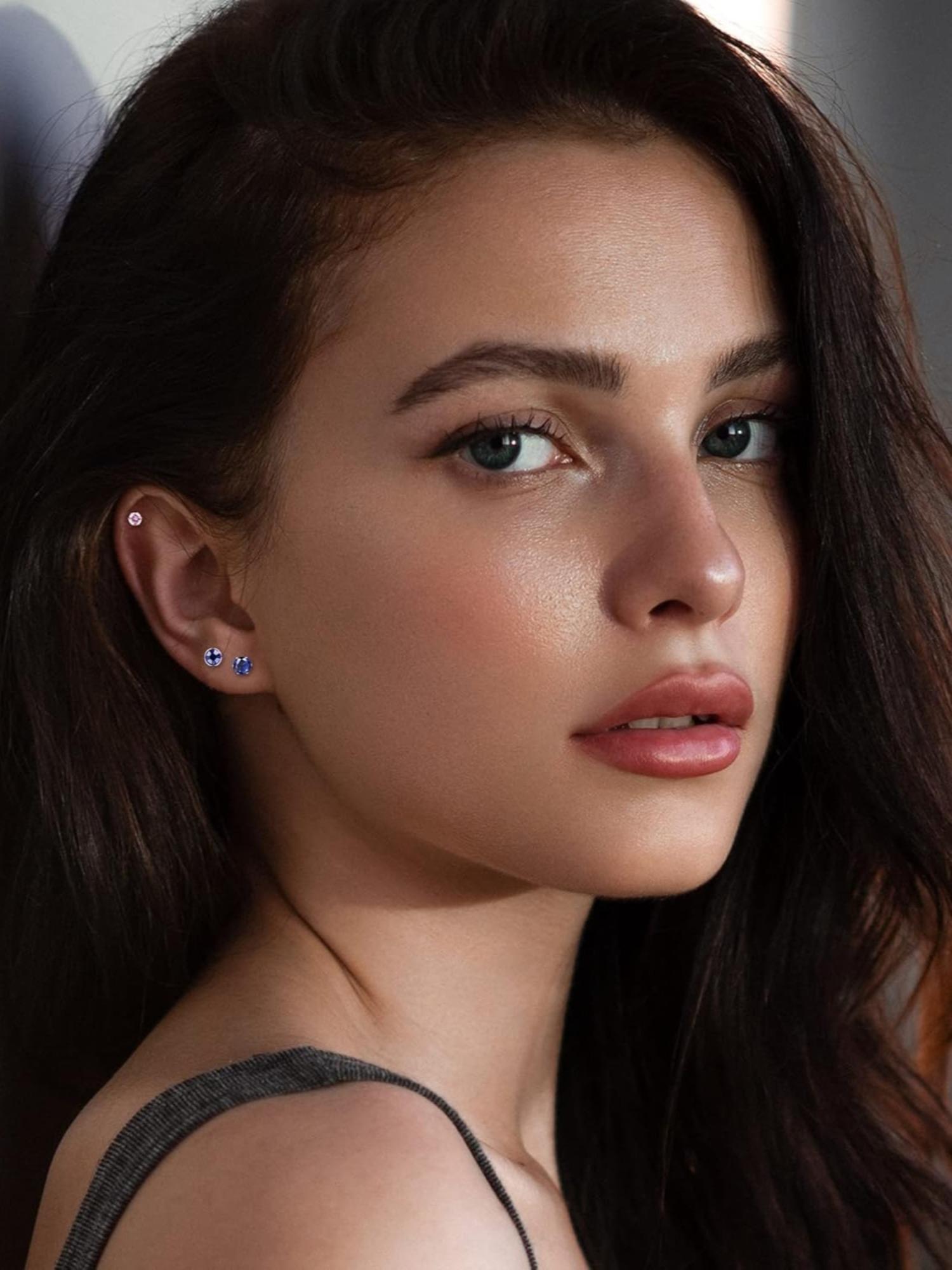 14 Pairs Colorful Zirconia Cartilage Stud Earrings for Women Men Premium Stainless Steel with Brilliant CZ Designed with Screw Flat Back Style Classic Tiny Studs Perfect for Tragus All Cartilage Ear Piercing Decoration