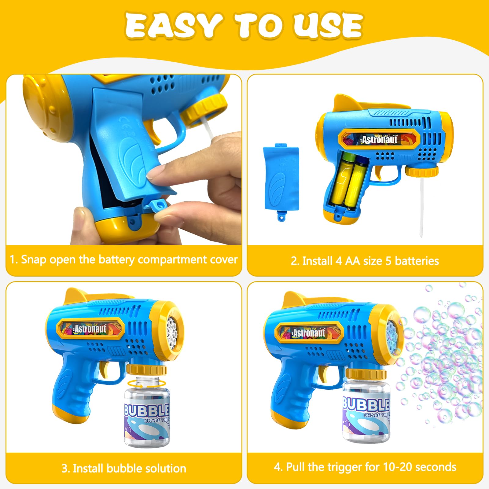 Automatic Bubble Machine for Kids, No-Spill Bubble Toy, Portable Bubble Blower for Outdoor Play, Requires Own 4 Aa Batteries, Handheld Bubble Maker