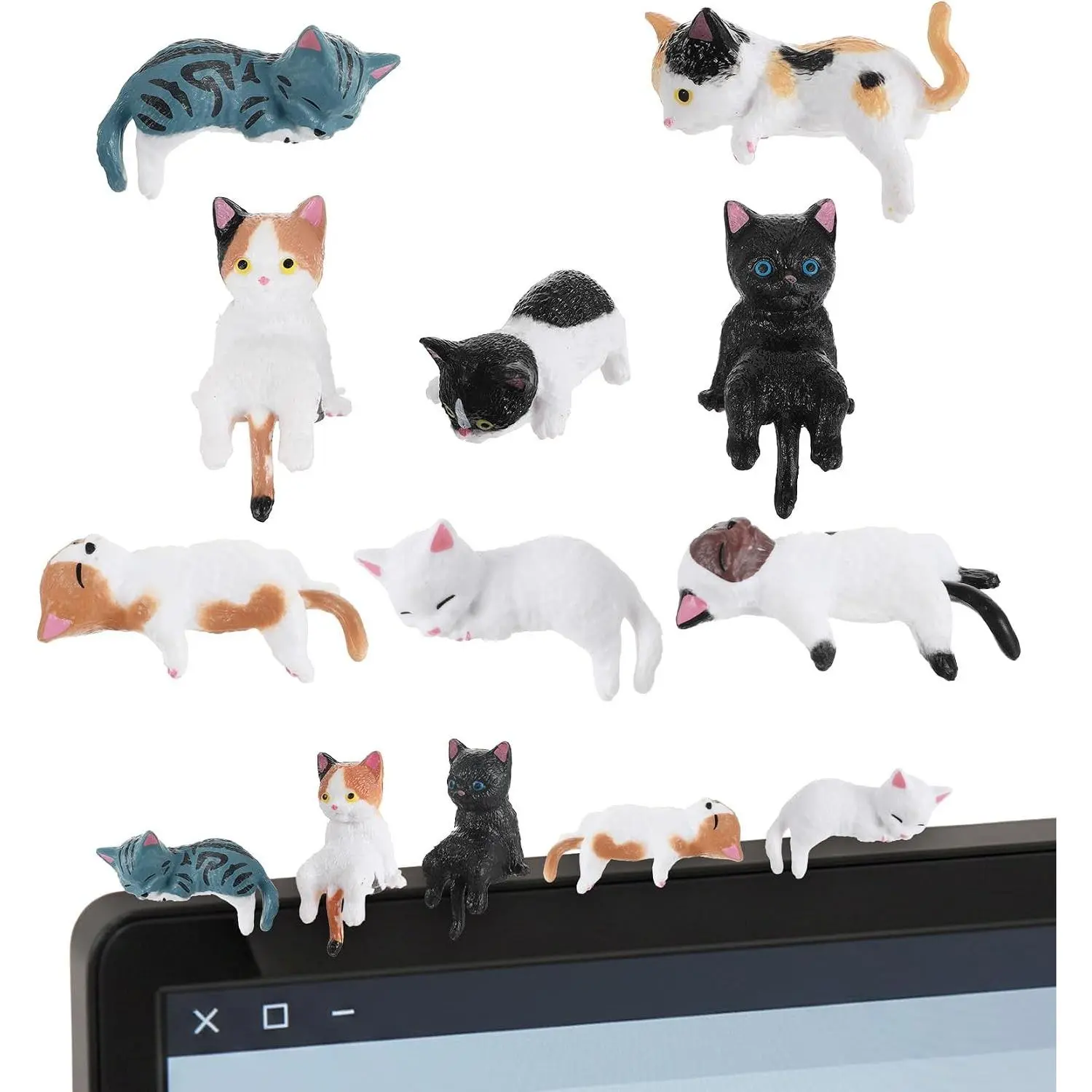 8Pcs Cat Desk Accessories, Cute Resin Mini Cat Desk Figurines for Monitor, Car Dashboard & Desk-Decor, Adorable Mini Cats Figurines for Office Car Home Decor, Ideal Gift for Cats Lovers