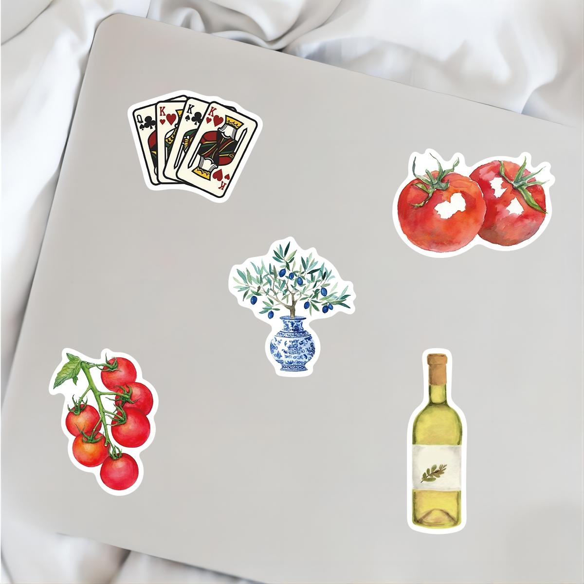 Mediterranean Food Sticker, 50pcs Cartoon Mediterranean Tomato Food Vinyl Decals for Decor Laptops, Aesthetic Cute Lemon Labels Sticker for DIY Scrapbook