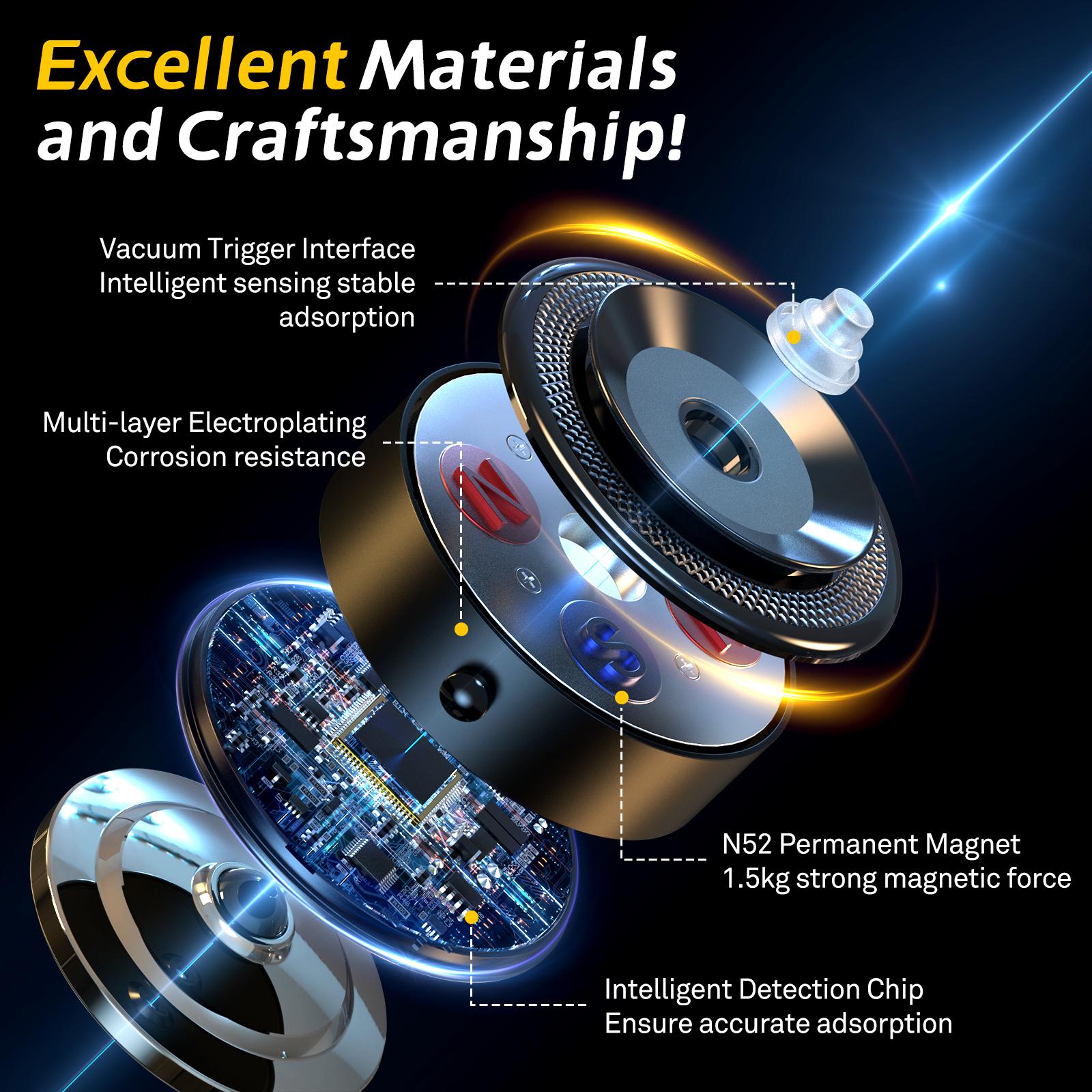 360° Rotatable Car Magnetic Phone Holder, Electric Suction Cup Vacuum Magnetic Phone Holder, Car Navigation Holder, for Windshield, Dashboard, Kitchen, Bedroom, Office, Gym, Mirror, Glass, Screens, Wall Tiles, Compatible with Magsafe iPhone & Android