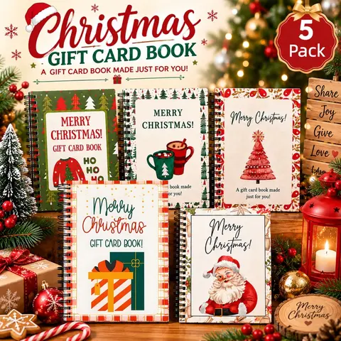 5-Pack Christmas Gift Card Book Set, Durable Spiral-Bound Gift Card Book with Surprise Pages, Holiday Card Notebook, Christmas and Graduation Gifts for Teachers and Family