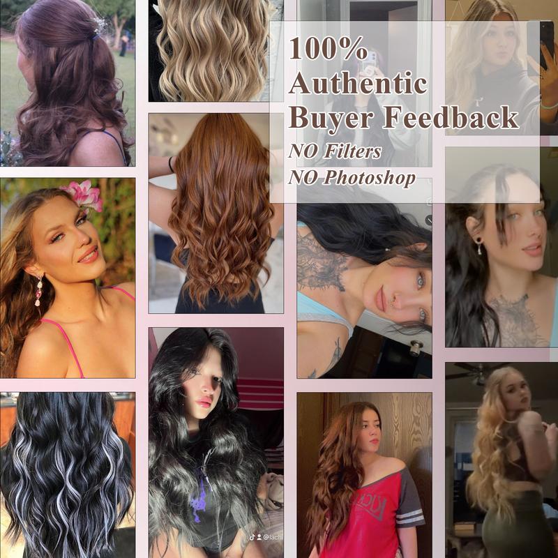 【QBEAUTY】24--Clip- in Synthetic Hair Extensions Long Wavy 4PCS Thick Hairpieces  Double Weft Natural Hair Extensions for WomenNew Upgraded Lace Weft Natural Thick Hairpieces Same Amount Of Full Hair With Lighter Weight All Day Comfort Outdoorfun