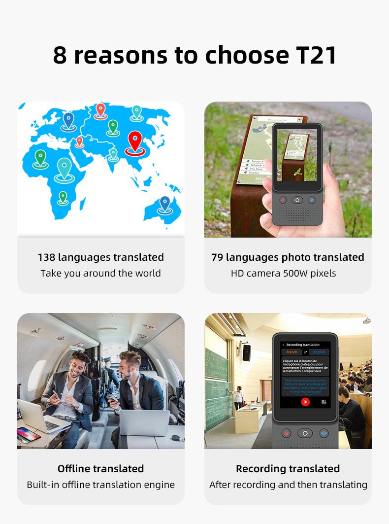 FunnyPanda AI Language Touchscreen Translator Device 138 Languages Real-Time Voice Photo Translation Offline Mode Touchscreen Tech Gadgets Rechargeable Mic Language Learners for Voice Dialogue Translation for Travel, Meetings, Immigration, Study Abroad