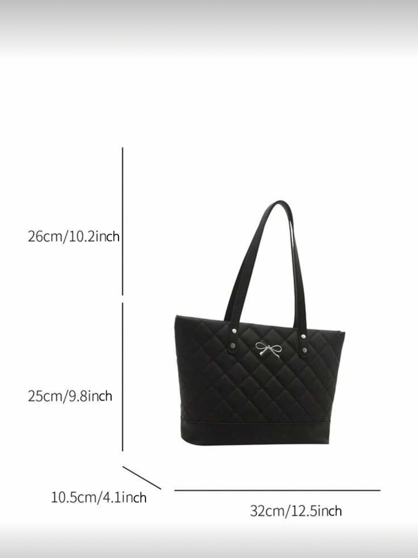 Large Capacity Diamond Pattern Solid Color Bow Handbag, Casual Simple Fashion Tote Bag, Quilted Work Bags, 2026 New Women's Stylish Bow Wallet