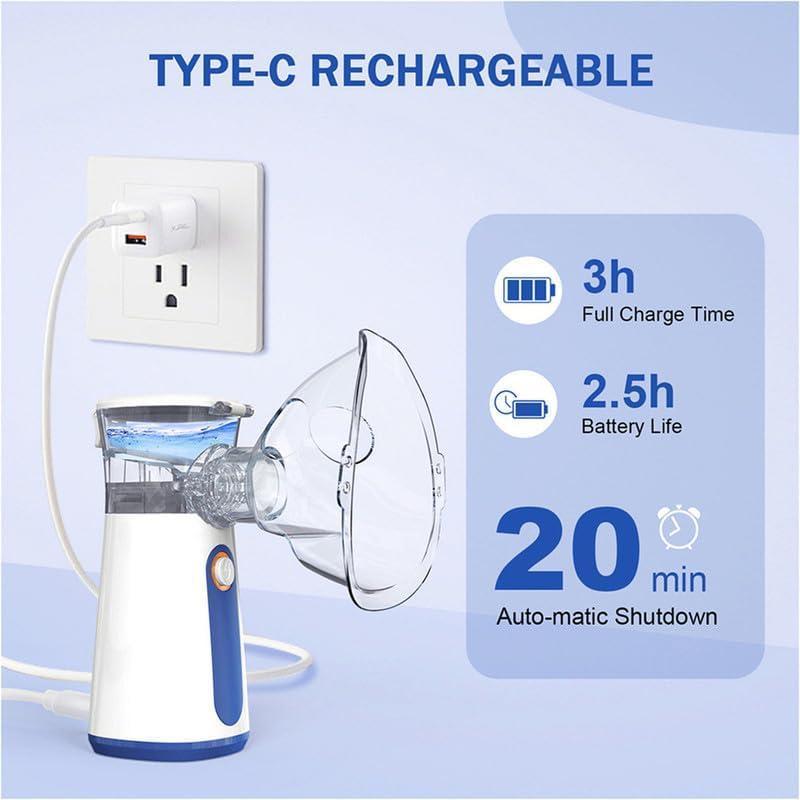 Portable Nebulizer for Adults & Kids Handheld Mesh Design – Ultrasonic Plug-in type. Nebulizer with Battery Included for Travel & Home Use (Blue & White) with Skin Care Glow Other products include theRechargeable Mesh SpacerMachine, which is also suitable