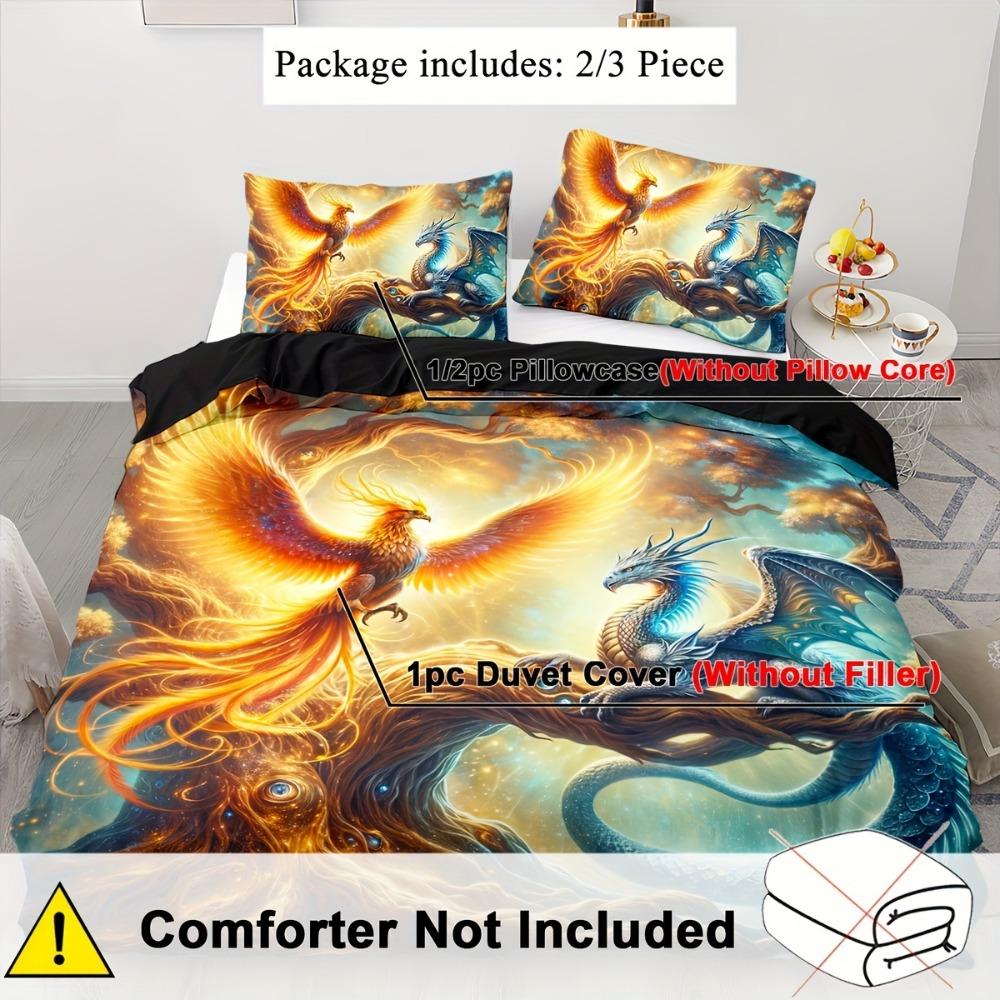 2/3 pieces auspicious pattern printed duvet cover double bed, (1 * duvet cover + 1/2 * pillowcase, excluding quilt core pillow core) majestic, soft and comfortable