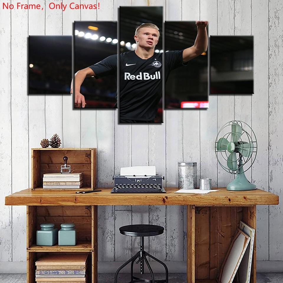 5 Piece/Set Frameless Canvas Painting Print Poster,Classic Pop Modern Sports Documentary Art,Norwegian Soccer Erling Haaland Sports,Perfect Gift for Soccer Lovers,Ideal Gift for Bedroom,Study,Office,Living Room,Dorm Hallway,Kitchen,Mural,Wall Decoration