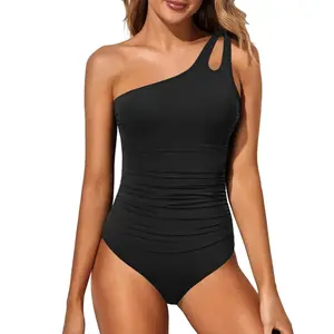 One Shoulder One Piece Swimsuit for Women Comfortable Tummy Control Bathing Suits Modest Full Coverage Keyhole Swimwear Beach Swimming Clothing  summervibes