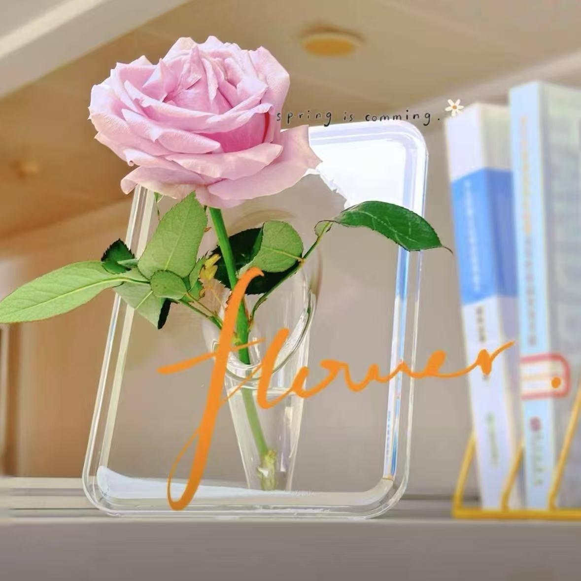 Acrylic Frame Vase Creative Floral Arrangement Art Decor, Fresh & Dried Flowers Container, Unique Home Decoration Piece