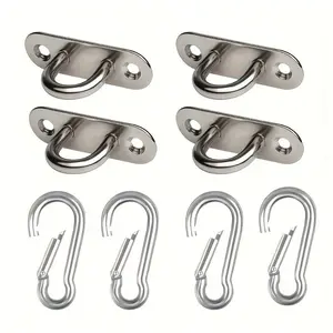 8-Piece Stainless Steel Eye Plate Set, U-Type Hooks and Spring Hooks, Sunshade Hardware, String Lights Hook, Plant Hook, Boat Hardware Ring