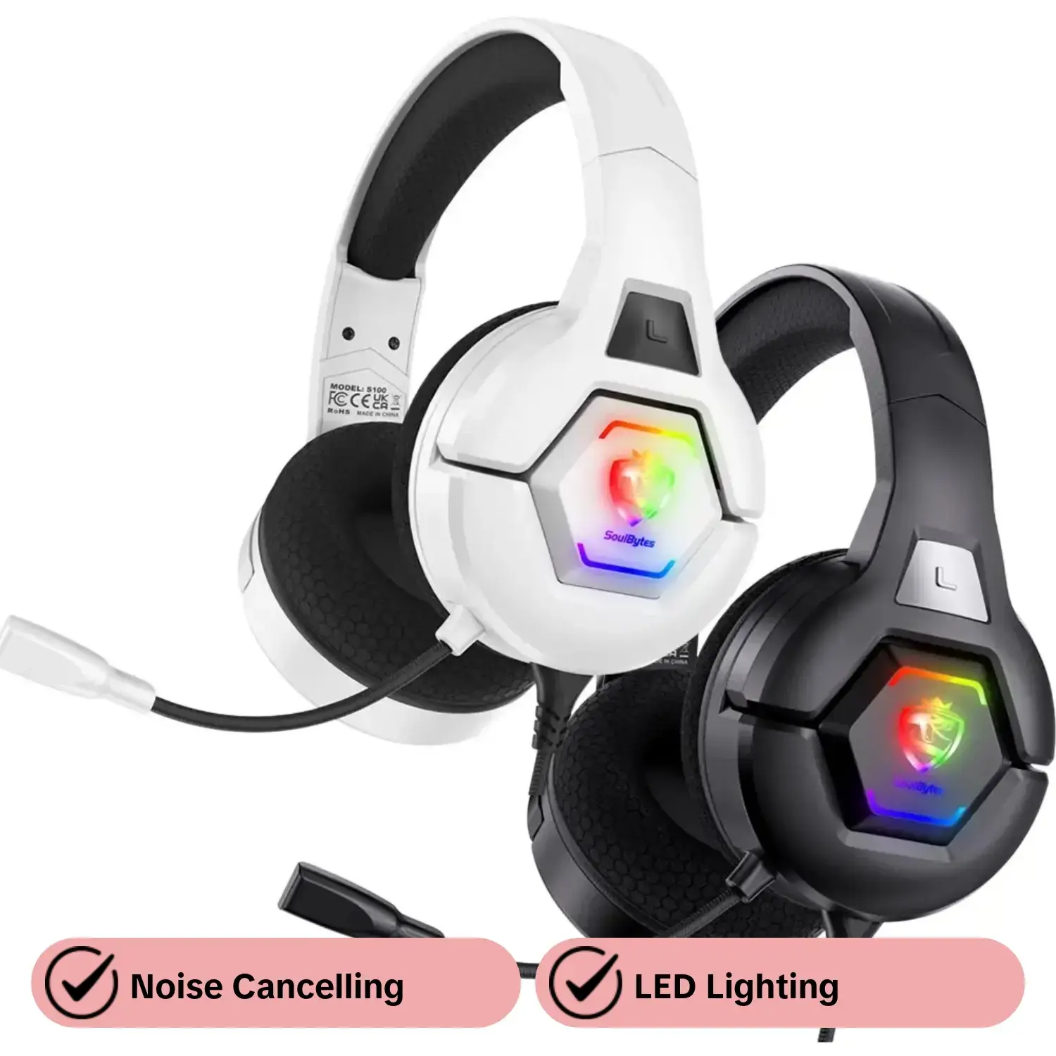 S100 Wired Gaming Headset with Noise Cancelling Microphone, LED Light Stereo Sound, Ps4 PC Xbox One Switch Ps5 Controller, Wired Gaming Headphones, PC Headsets, Gaming Accessory, Gaming Items