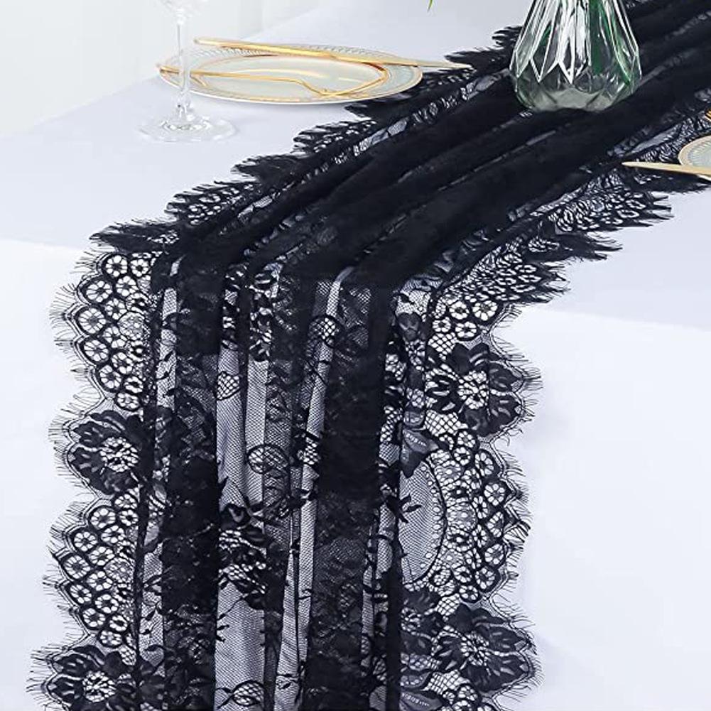 French Lace Table Runner Floral Edge Romantic Wedding Decoration, Elegant Linen Fabric Design, Perfect Gift Idea