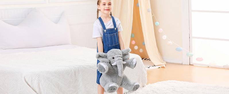 Elephant Weighted Stuffed Animals 5 lbs 16 inches Gray, Large Weighted Elephant Plushie Cuddly Pillow Gift for Kids & Adults