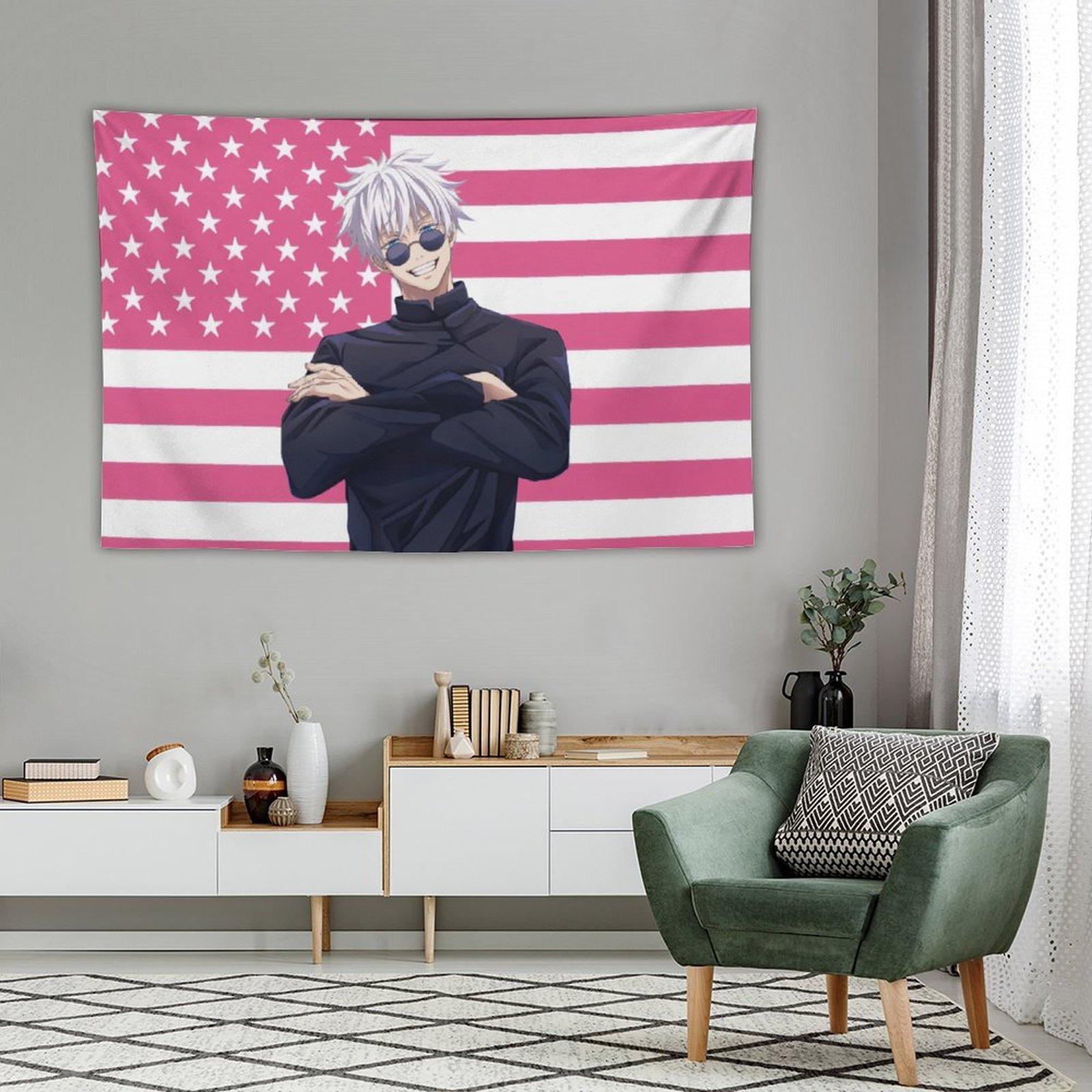 [High Quality]Jujutsu Kaisen Gojo Satoru tapestry anime interior decoration bedside sofa living room hanging painting poster pink flag background wall