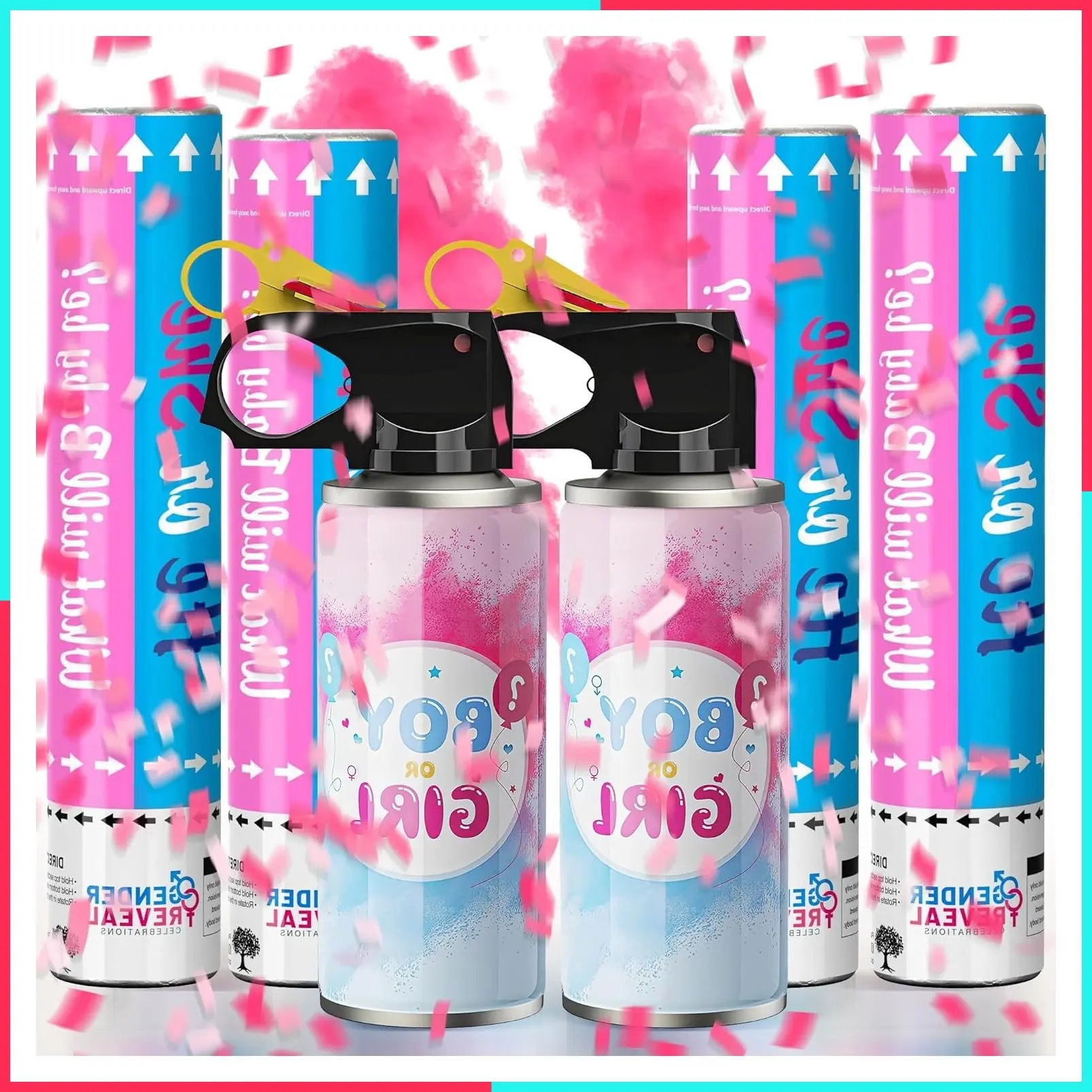 2 Pc Pink Gender Reveal Fire Extinguisher with 4 Confetti Cannons