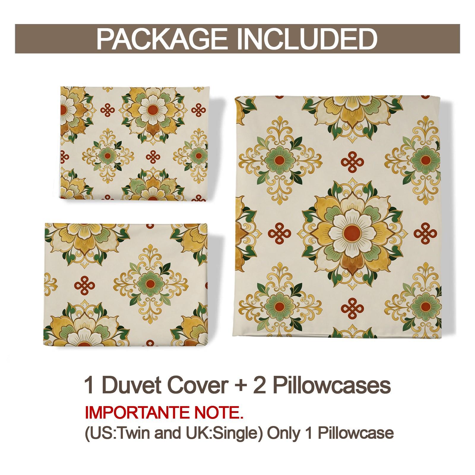 2/3 Piece Vintage Floral Mandala Duvet Cover Set, HD Digital Printed Comforter Cover, Soft Breathable All-Season Bedding Set with Zipper & Corner Ties, No Inserts for Bedroom Decor
