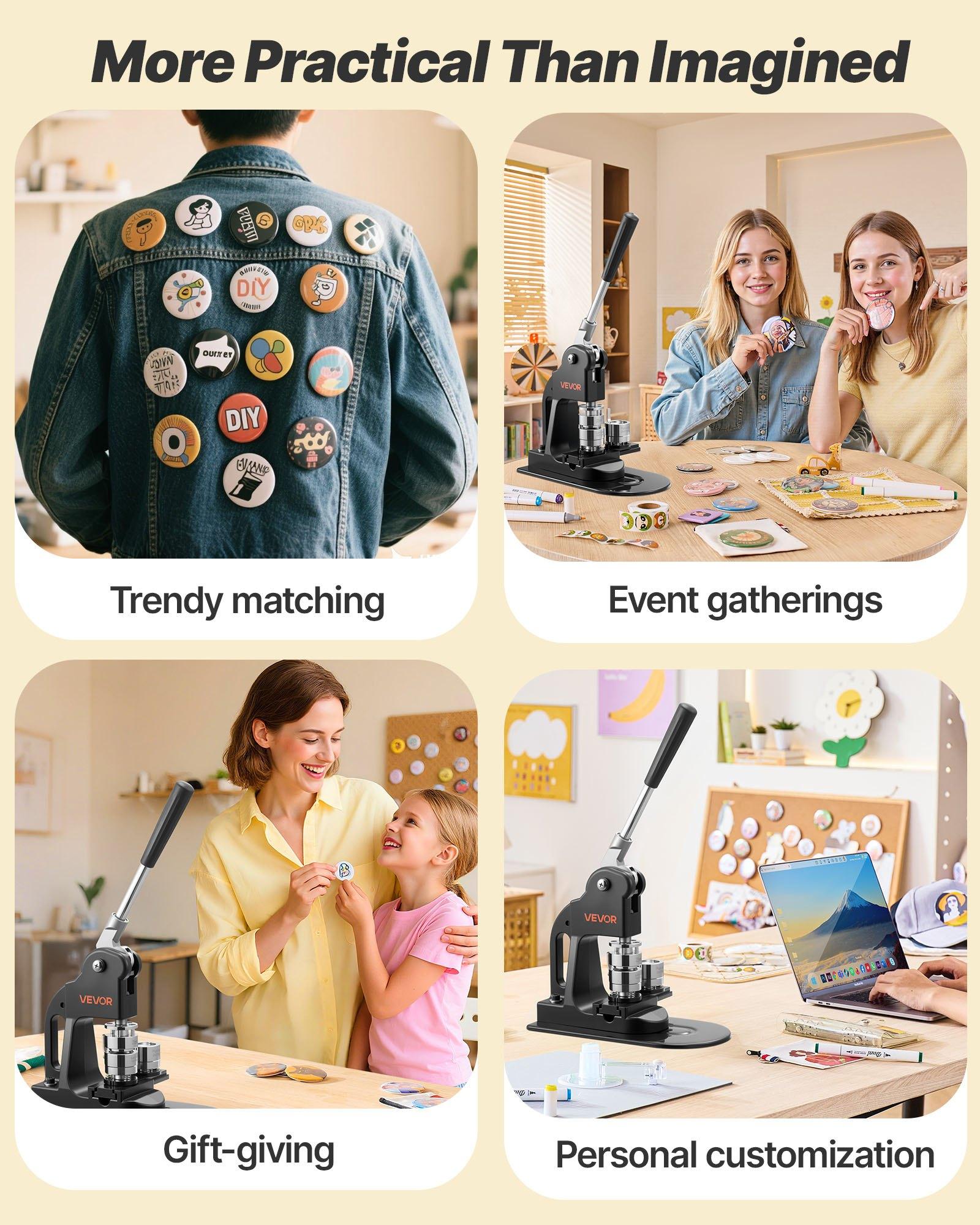 【Father's Day gift】VEVOR Button Maker Machine, 1 in, Pin Maker Machine with 500pcs Button Parts, Circle Cutter, Hex Wrenches and Magic Book, Ergonomic Handle, for DIY Badges, Personalized Pins and Key Chains, Black
