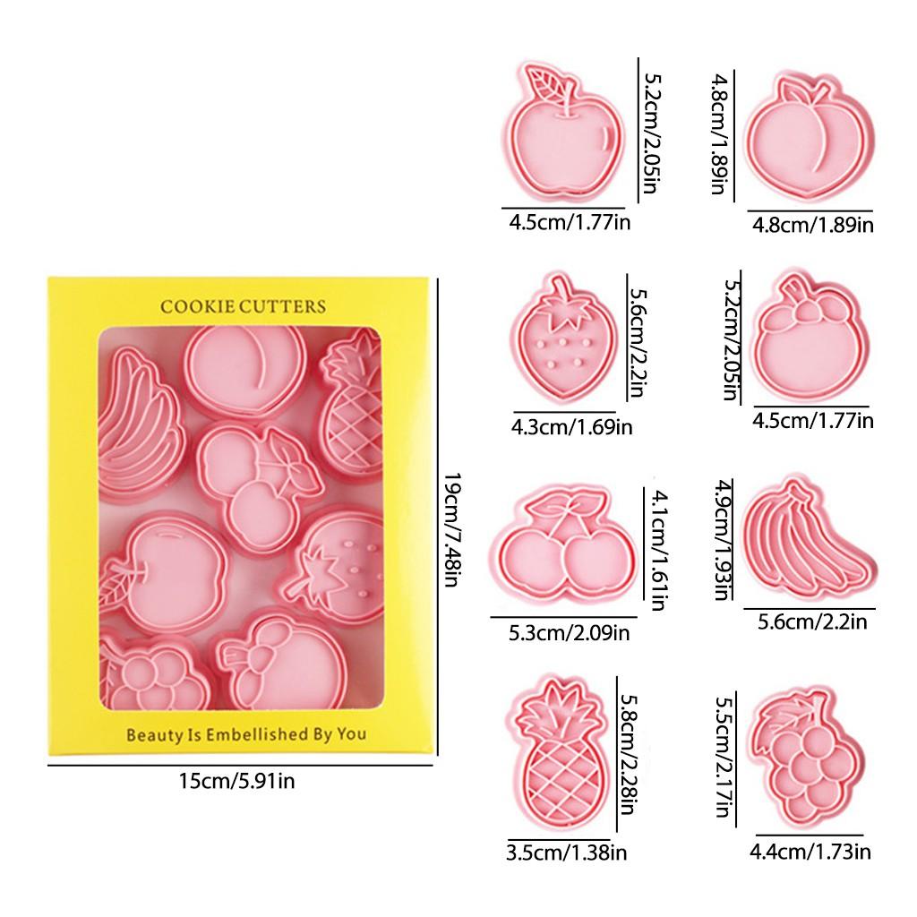 8-Piece Fruit Cookie Cutter Set, Cookie Cutter Stamps, Fondant Baking Tools, Baking Utensils Supplies, Royal Icing Cookie Cutters, Cookie Molds and Embossing Machine, For Baking Cookies, Pastries, Biscuits, Cake Decorations, Baking Supplies Kit