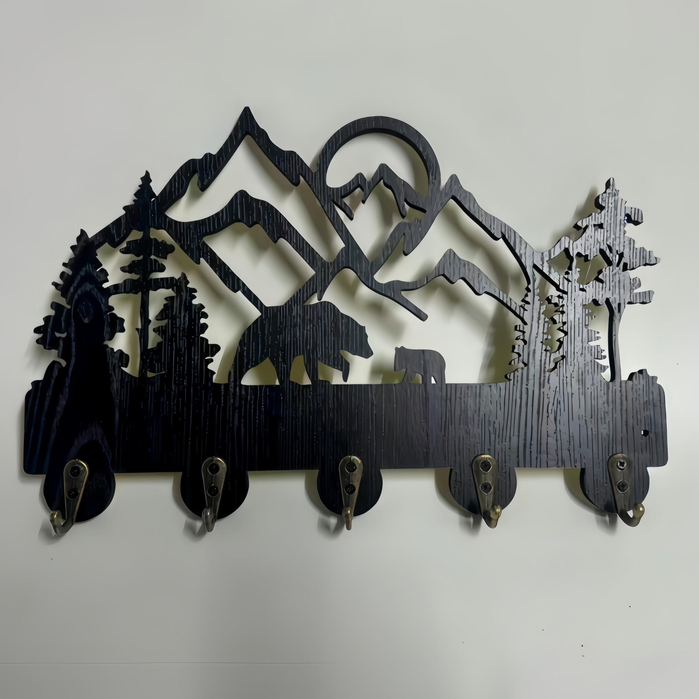 Wooden Key Hook, Forest Theme Wall-Mounted Storage Rack, Ideal for Entryway, Front Door, Kitchen, Hallway, Garage, Office