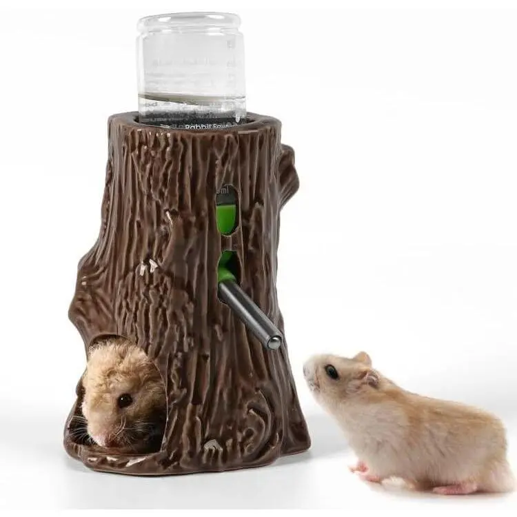 Adjustable No Drip Ceramic Hamster Water Bottle for Glass Tank| 80ML Chew Proof Ceramic Water Dispenser Adjustable Hieght, Stable Stand Holder for Syrian Dwarf Hamster, Mice, Rat
