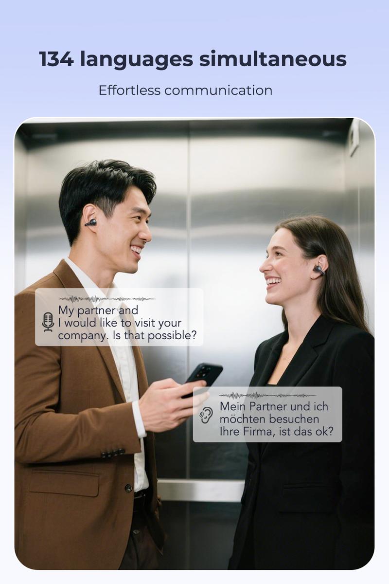 ERAZER XF50 AI Translation Earphones, Hi Fi Sound Quality, 134 Language Translations, Ultra Light Wear, IPX5 Anti Sweat, Waterproof, Stable and Durable Clip on Earphone Strap APP Suitable for Travel and Learning