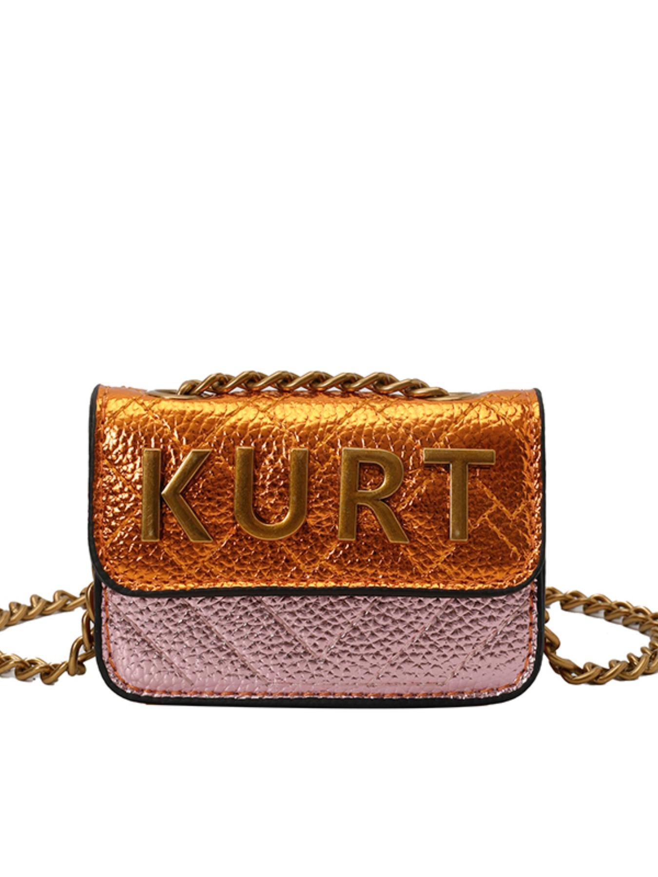 Women's PU Colorblock Crossbody Shoulder Bag, Retro Chain Design Magnetic Closure Letter Decor, Ideal for Parties & Casual, Handbag Shoulder Bag