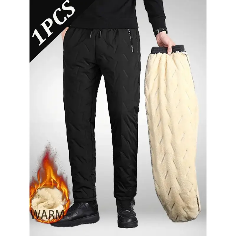 Men's fashionable trendy fleece casual straight-leg trousers. The inner material is soft and fluffy, providing a comfortable and loose fit that allows for ease of movement even in cold weather and during daily commutes.