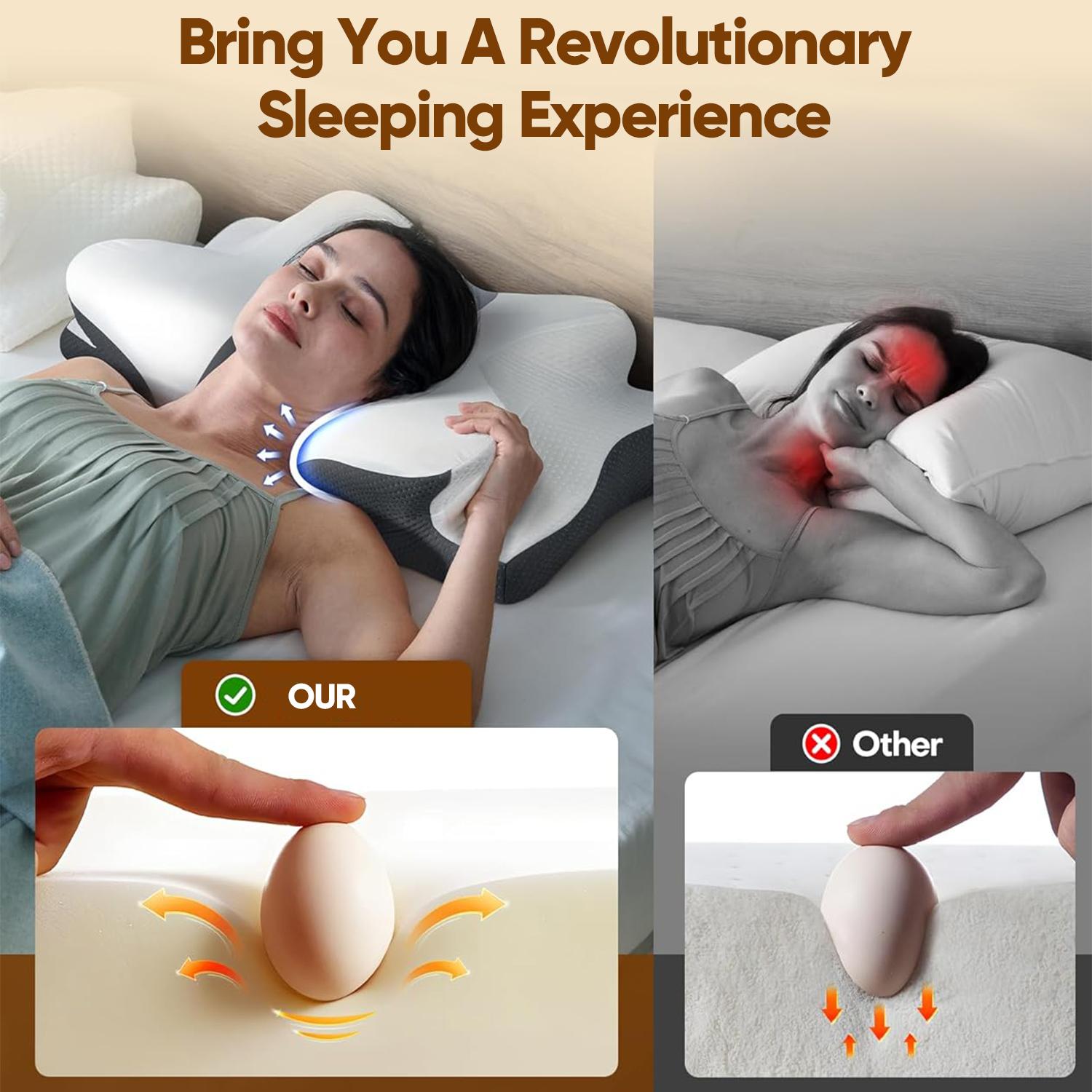 Sleep guru-recommended neck pillow, side sleeper pillow, contoured ergonomic memory foam pillow for back and stomach sleepers, two height options, zoned contour design