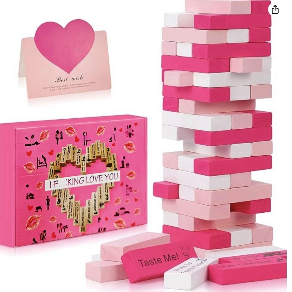 48 Piece Block Tower Jenga Game, Colorful Couple Dating Blocks, Romantic Date Night Challenge, Perfect Valentine's Day Gift, Wooden Block