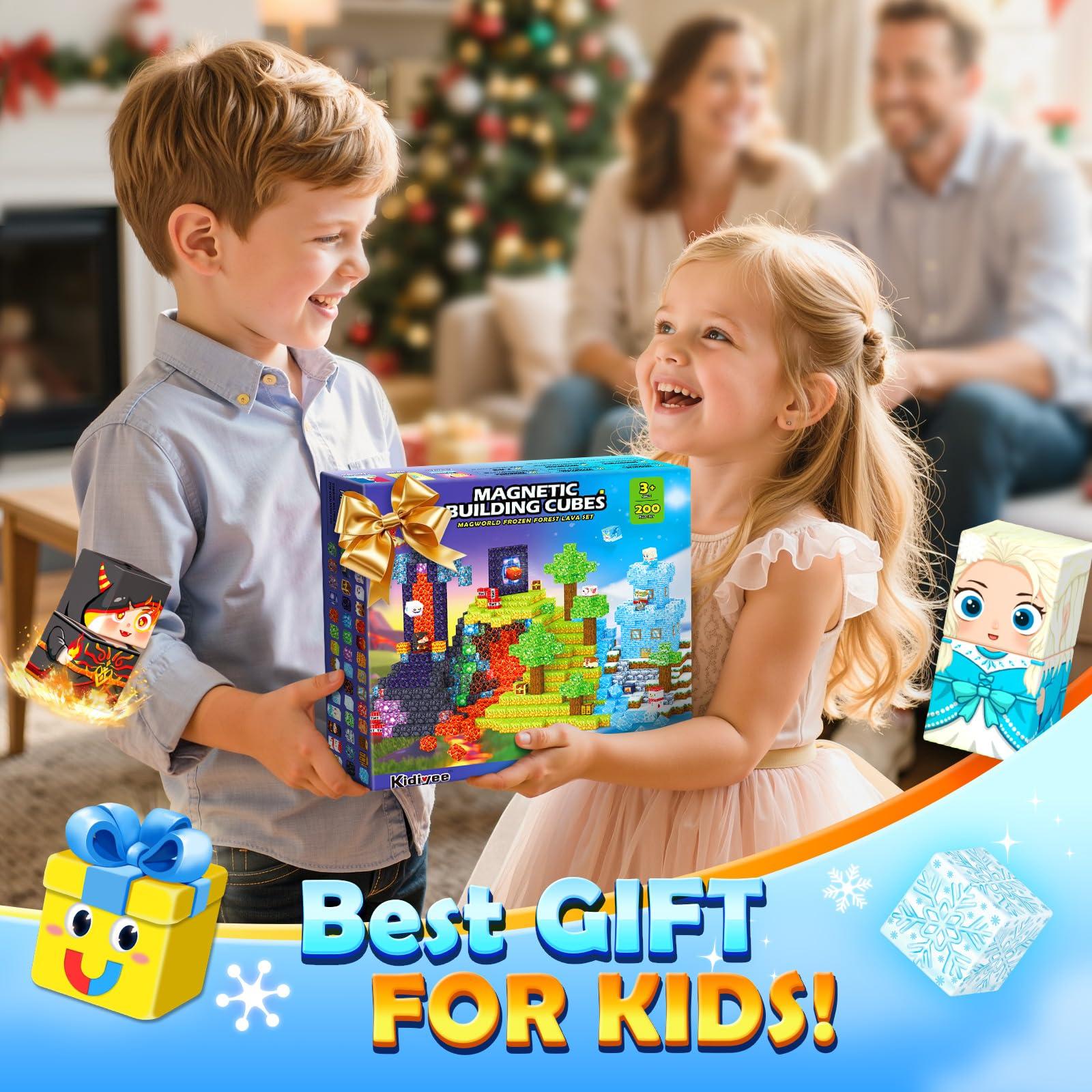 Magnetic Building Blocks-200PCS with Drawstring Bag STEM Montessori Children Sensory Toys Build Mine Magnet World Gift Set