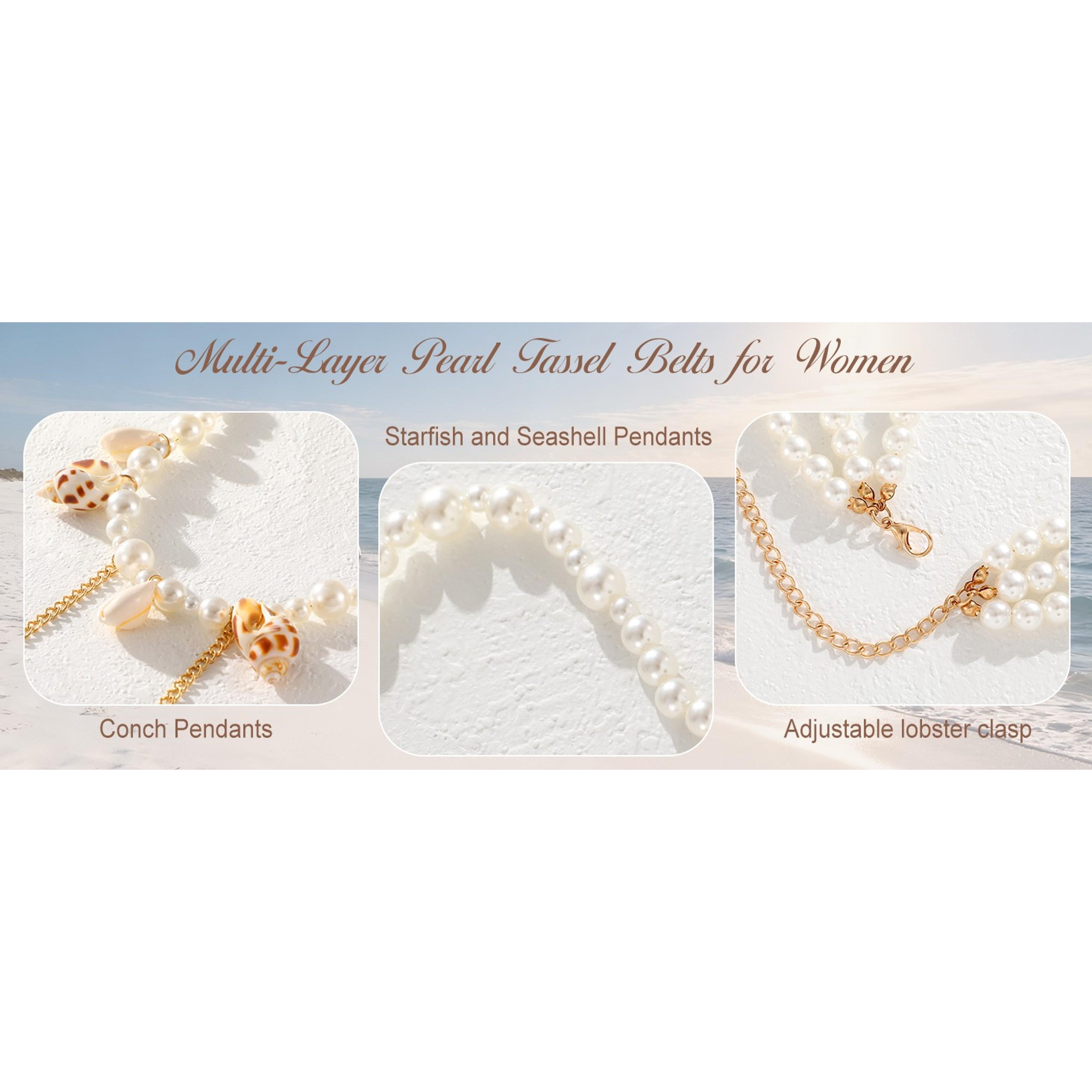 Starfish Pearl Waist Chain for Women - Mermaid Seashell Belly Chain, Gold Pirate Rave Festival Summer Bikini Beach Jewelry Accessories(Gift)