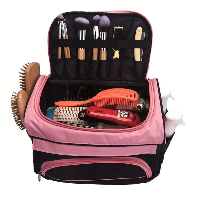 Pink & Black Hair Stylist Tool Organizer Bag - Multiple Compartments, Adjustable Shoulder Strap, Zippered Pockets | Professional Hairstylist Gear, Stylish and Functional