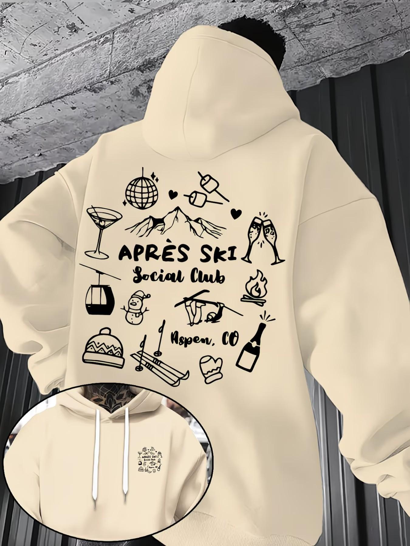 Men's Fashion Fleece Hoodie, Après Ski Social Pattern, Casual Fall Winter Outerwear, Street Style, Comfortable Fit