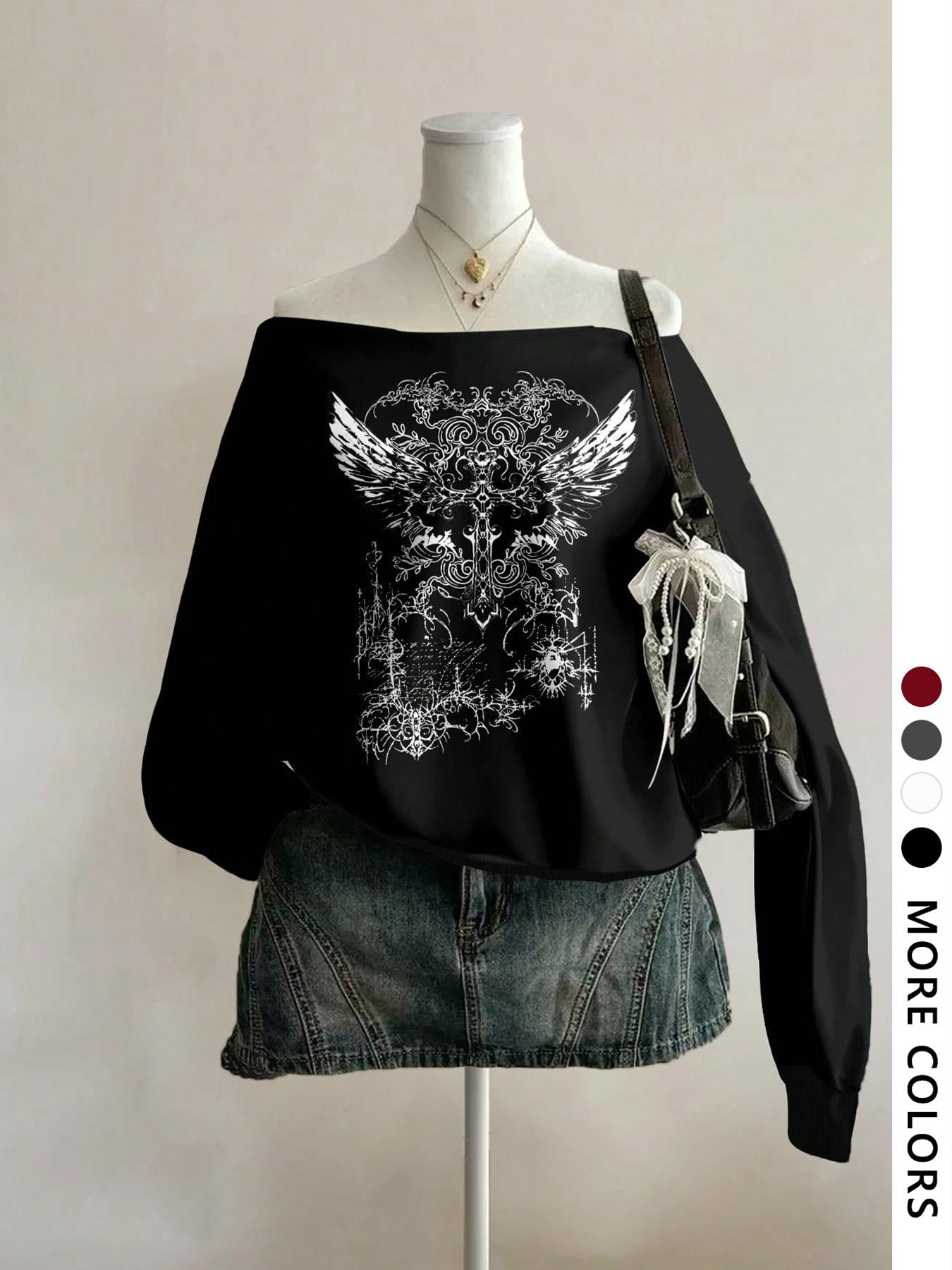 Women's Y2K Punk Style Casual Cross Wing Floral Pattern Hoodie